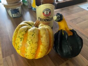 Prepping for your visit: beer and decorative gourds, mf-er! 😂🍺🎃