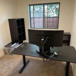 The office is starting to come together. Still need to repaint the ceiling, replace the window blind, get more black Kallax shelves and storage boxes for the left wall, and pick out an office chair and floor mat. But hey, I’m not sitting at the dining room table anymore!