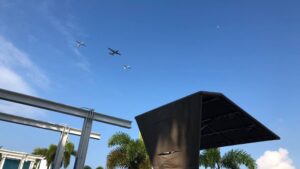 We’ve seen several fly-bys in the past 24hrs. Speculation is it’s practice for the Cheeto’s big summit here next week. @ Marina Bay Sands