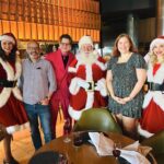 Our nephew @kurt_sss is visiting for the holidays so we caught up for a very beautiful Christmas Eve brunch at @woodcutrestaurant. We even had a visit from Santa! ❤️🎅🥂 (Outfits: mine is a @made590 Vera in @riflepaperco fabric; Kurt’s is the @barbie Double-Breasted Suit from @zara.)