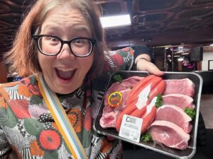 Guess who just won a prize in her first ever meat raffle! #thisguy 🏆🥩😜