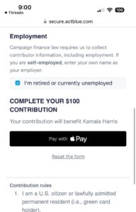 Donated to Kamala’s campaign before I got out of bed this morning, and got to tick a fun new box in the process! 😜❤️