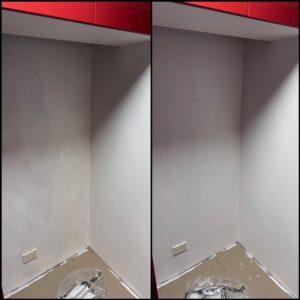 Is it even a renovation if you don’t paint something yourself? I decided to take advantage of the fridge being dead to paint the alcove where the new one will go. (It had unpainted render and old yellowish paint back there.) Primer yesterday, and now first coat today. 😅