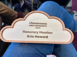 I had a wonderful time today catching up with old friends and new at the AWS Community Day DACH. @hoegertn even made me a special plaque as an honorary member of the Förderverein (Booster Club), which was awarded onstage by @osterjour! 😭❤️🇩🇪 Great job to all the organisers, volunteers, and speakers at the event today.