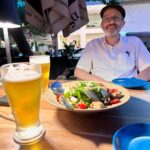 We have eaten well every day in Greece. Tonight was Cretan craft beer, salad with dried figs and local cheese, pork souvlaki, and a dip made of split peas. I’m also loving this tradition of restaurants giving us raki (distilled grape spirit) to finish off the meal!