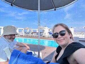 Rooftop pool with a view in Heraklion, Crete. 😎☀️ That island was once a giant lizard that Zeus turned to stone with a lightning bolt!⚡️🐊
