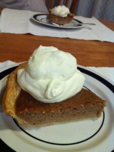 Homemade pumpkin pie with real whipped cream. So good! I want to eat the whole pie but Snook won't let me.