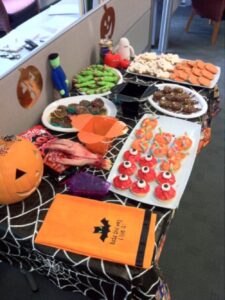 Our office Halloween spread (minus the brain, which is still chilling): . Props to Gemma for teaming up!