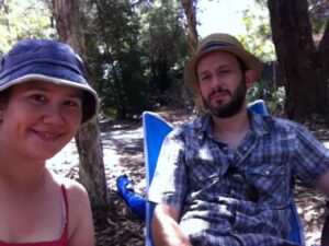 At Strathfield Park for Sean & Jess's engagement BBQ. It's 41C here. That's like 105F. We're roasting, even in the shade.