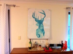 Woohoo! Giant deer art finally arrived from Temple and Webster! I think we’ll probably hang it off-center to the right?
