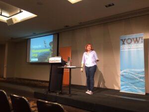 I know it looks like the room was empty, but there were actually like 80 people listening to me talk about being (and not being) a people manager today! Thanks to YOW for inviting me and to Ryan McKergow for the photo.