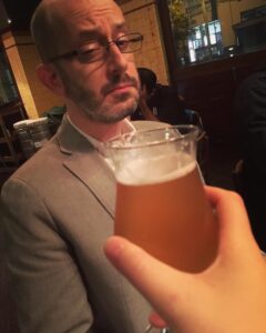 Mr. Snook is dubious about my passionfruit sour ale. (It's called Pash the Magic Dragon!)
