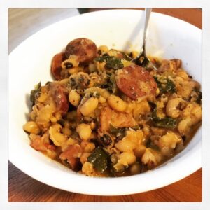 Started 2016 with traditional "lucky" meal of Black-Eyed Pea Stew with Kale and Andouille! #madebyme