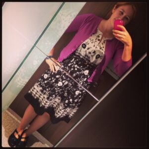 #frocktober day 14. Black and white and pinky-purple. (Or is that mauve?)