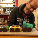 A happy boy and his choo-choo cake. Happy birthday Snookums! (Cake damn near defeated me. Icing *everywhere*.) 😅🚂🎂