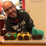 A happy boy and his choo-choo cake. Happy birthday Snookums! (Cake damn near defeated me. Icing *everywhere*.) 😅🚂🎂