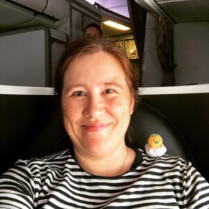 Exciting day - Gudetama and I are sitting in the pointy end of the plane for the first time ever! 💜🥚🛫 @ Virgin Australia Terminal Sydney Airport