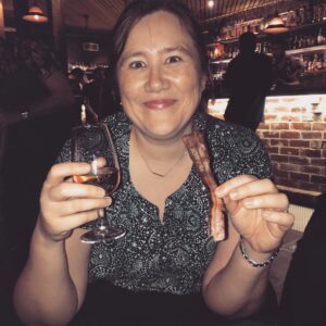 Bacon and rosé tasting flight = happy Kris. 🥓🍷 @ Varnish on King
