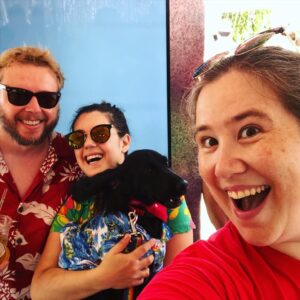 Yay! James, Angie, and Pepper came to visit the Glamazon booth! #amazonaustralia @amazonaustralia ❤️🏳️‍🌈🐶