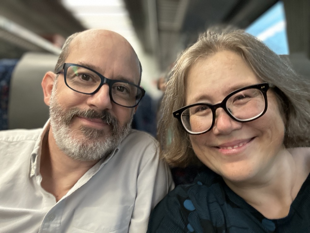 Two people on a train